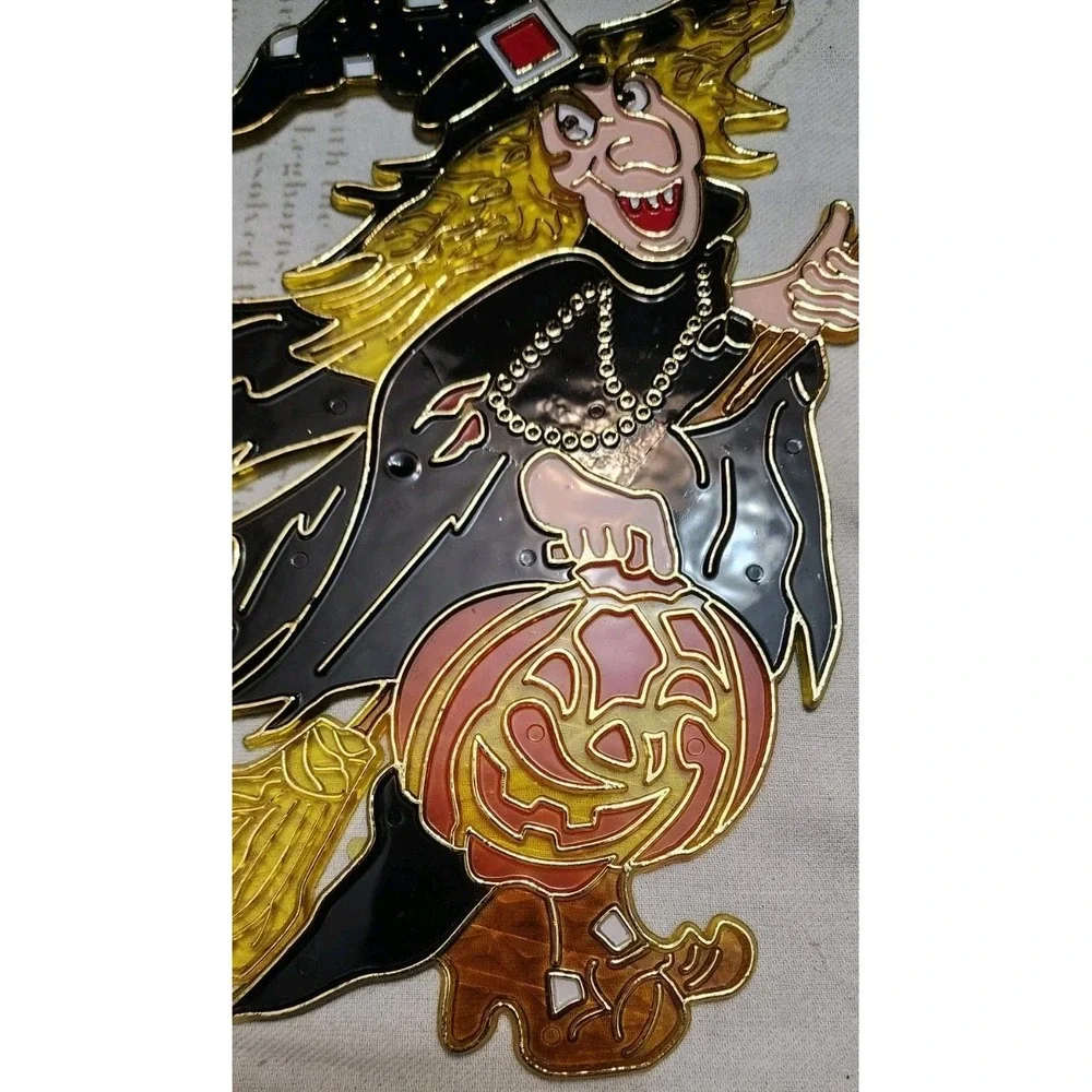 Vintage Plastic Stained Glass Sun Catcher Witch Halloween Decoration Spooky More